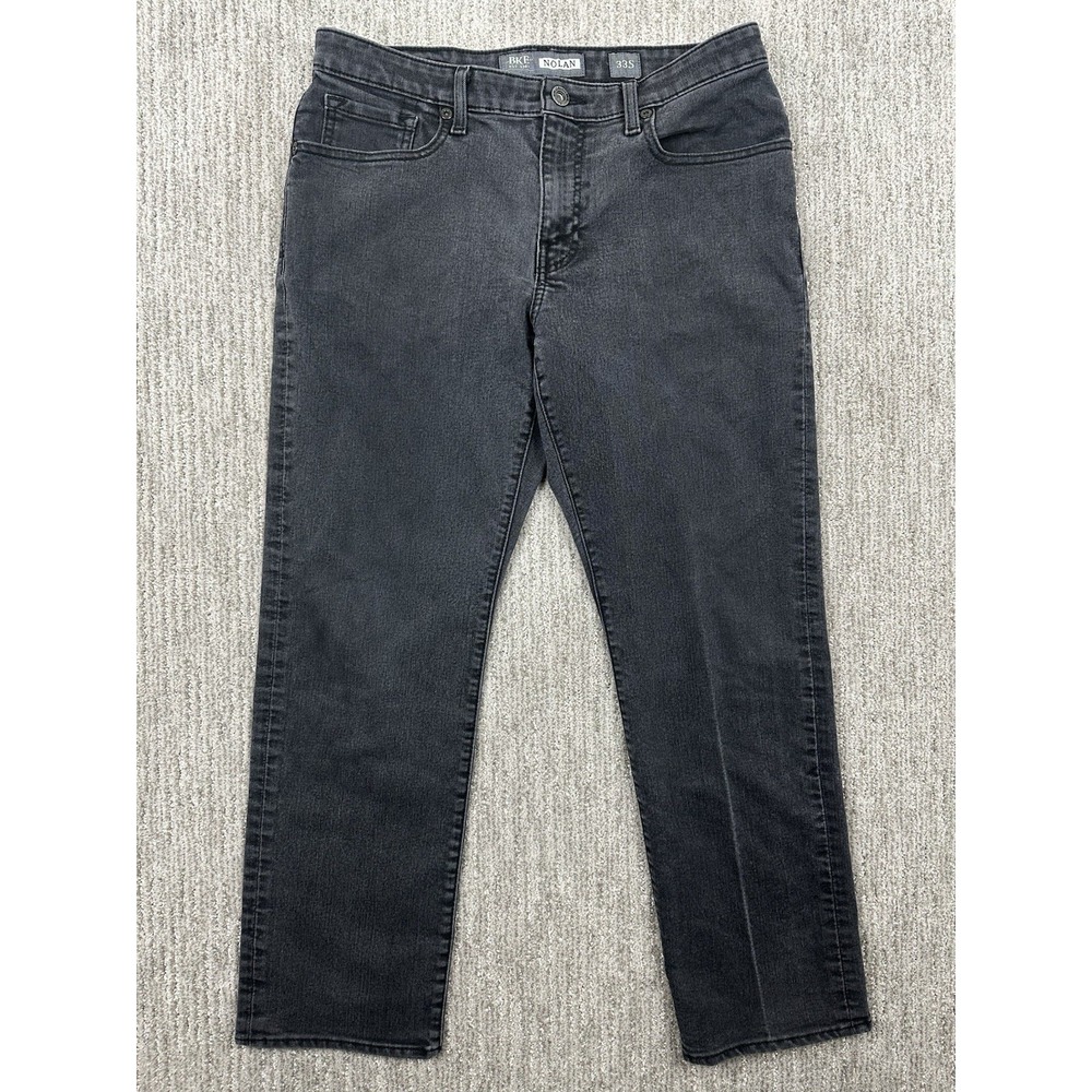 BKE Nolan Mens Faded Black Whiskered Straight Leg Jeans 34x29 Stretch Denim